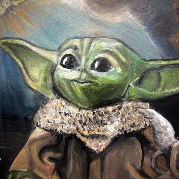 ⚜️ Acrylic painting “Baby Yoda and divine Grace”, Star Wars Din Grogu  Star Wars - Picture 5 of 6